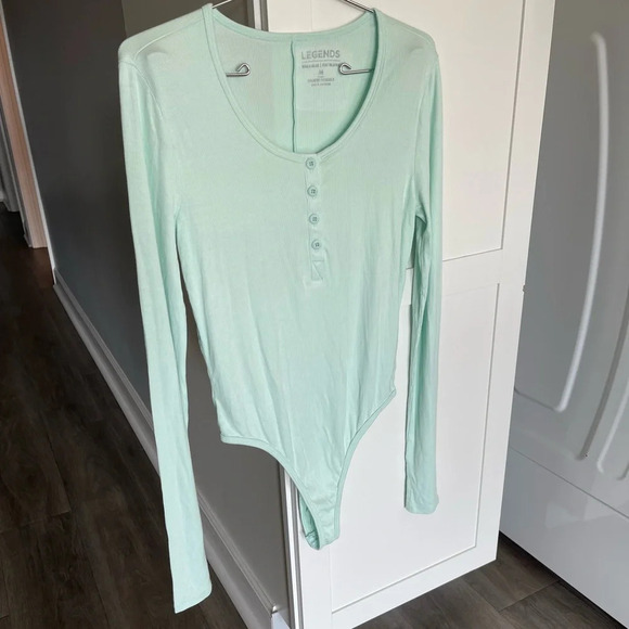 Legends Work Hard Stay Humble Sea Green Rib Long Sleeve Body Suit Women’s Medium - Picture 10 of 10